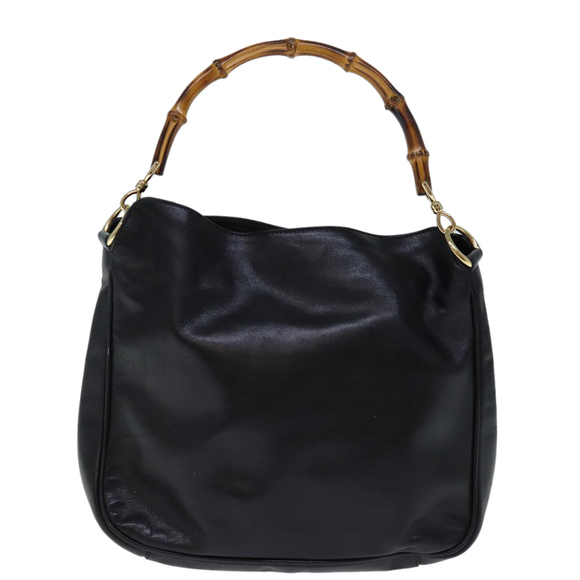 GUCCI Bamboo Hand Bag Leather Black 001 2113 1638 Auth ti1685 - Picture 2 of 16